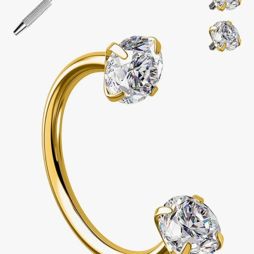 Unique Gold Star Nose Ring Horseshoe Stud with CZ’s NIB - Picture 2 of 12